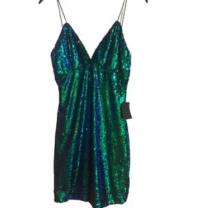Lulu's Green and Blue Sequin Mini Dress